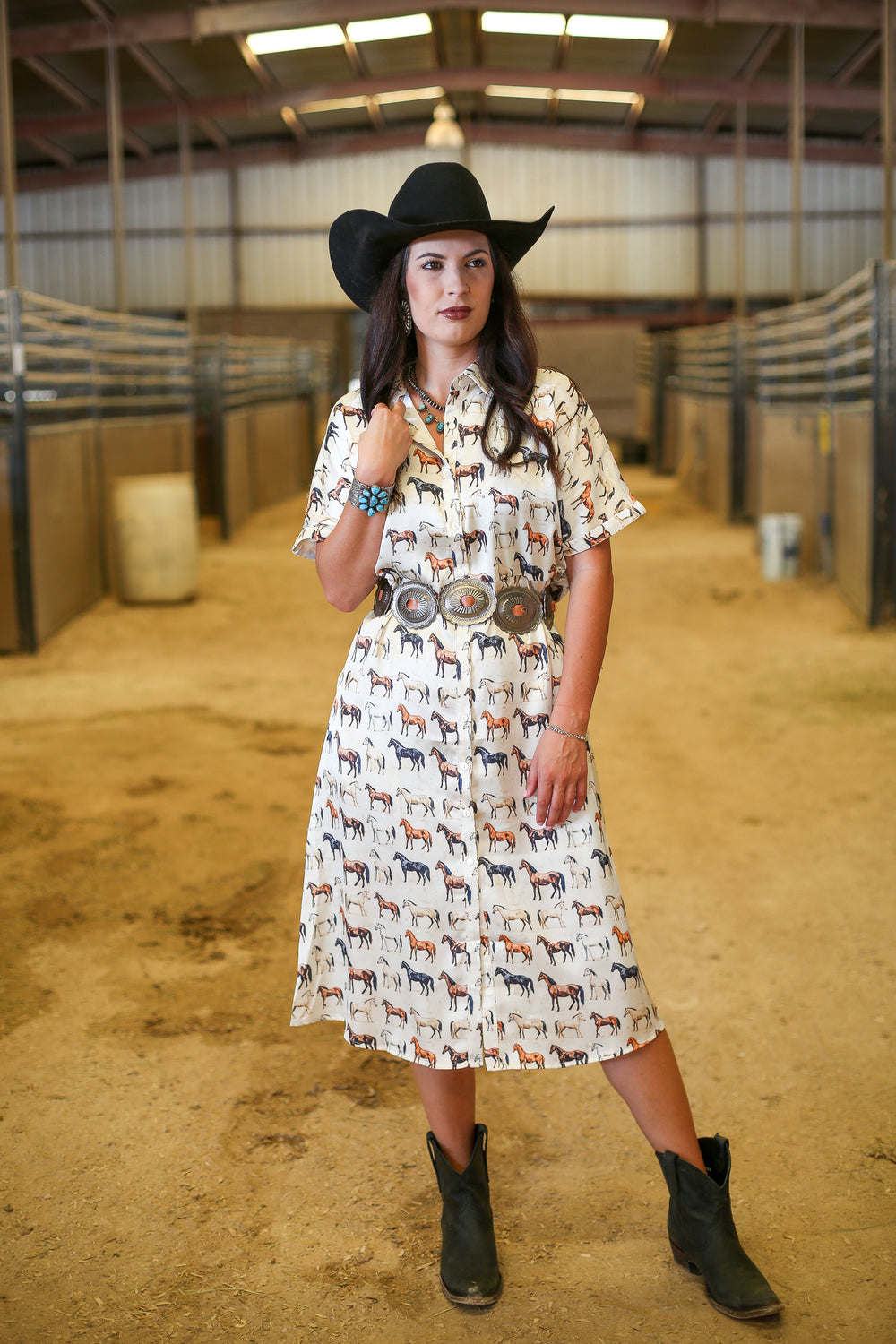 Wild West Horses Button Down Dress