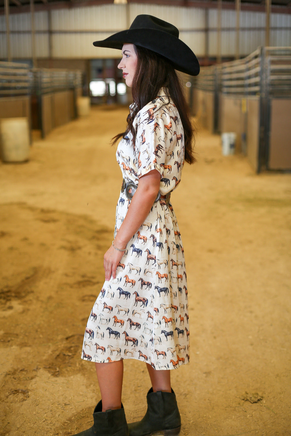 Wild West Horses Button Down Dress