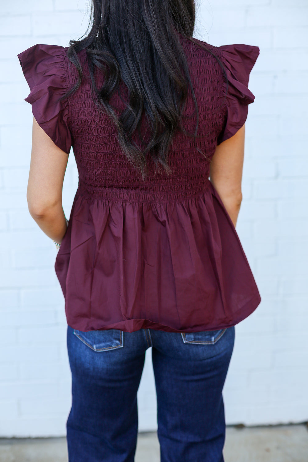 Wine Willow Flutter Sleeve Blouse