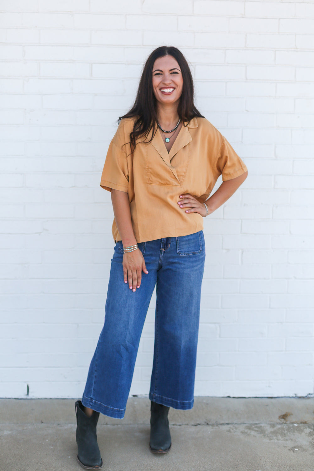 Yellow Belle Tencel V-Neck Top