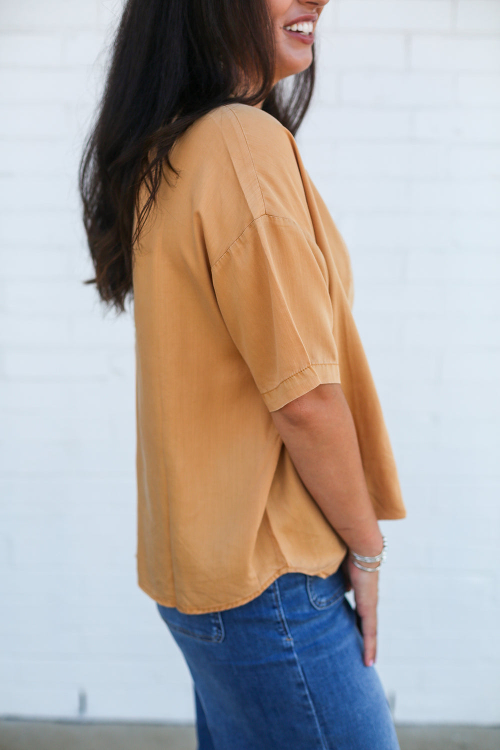 Yellow Belle Tencel V-Neck Top