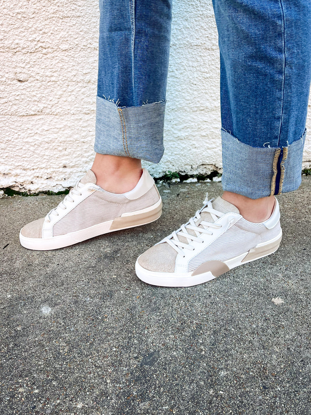 Zina White Dune Embossed Leather Sneakers