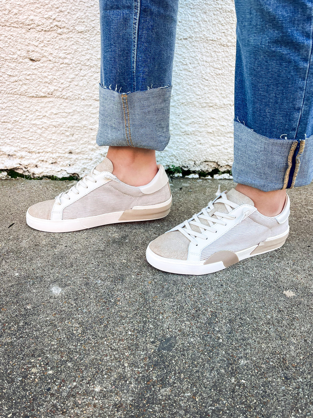 Zina White Dune Embossed Leather Sneakers