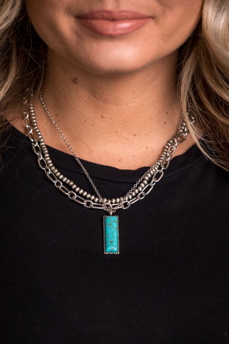 14", 16", 18" Layered Necklace with Turquoise Bar Pendant
