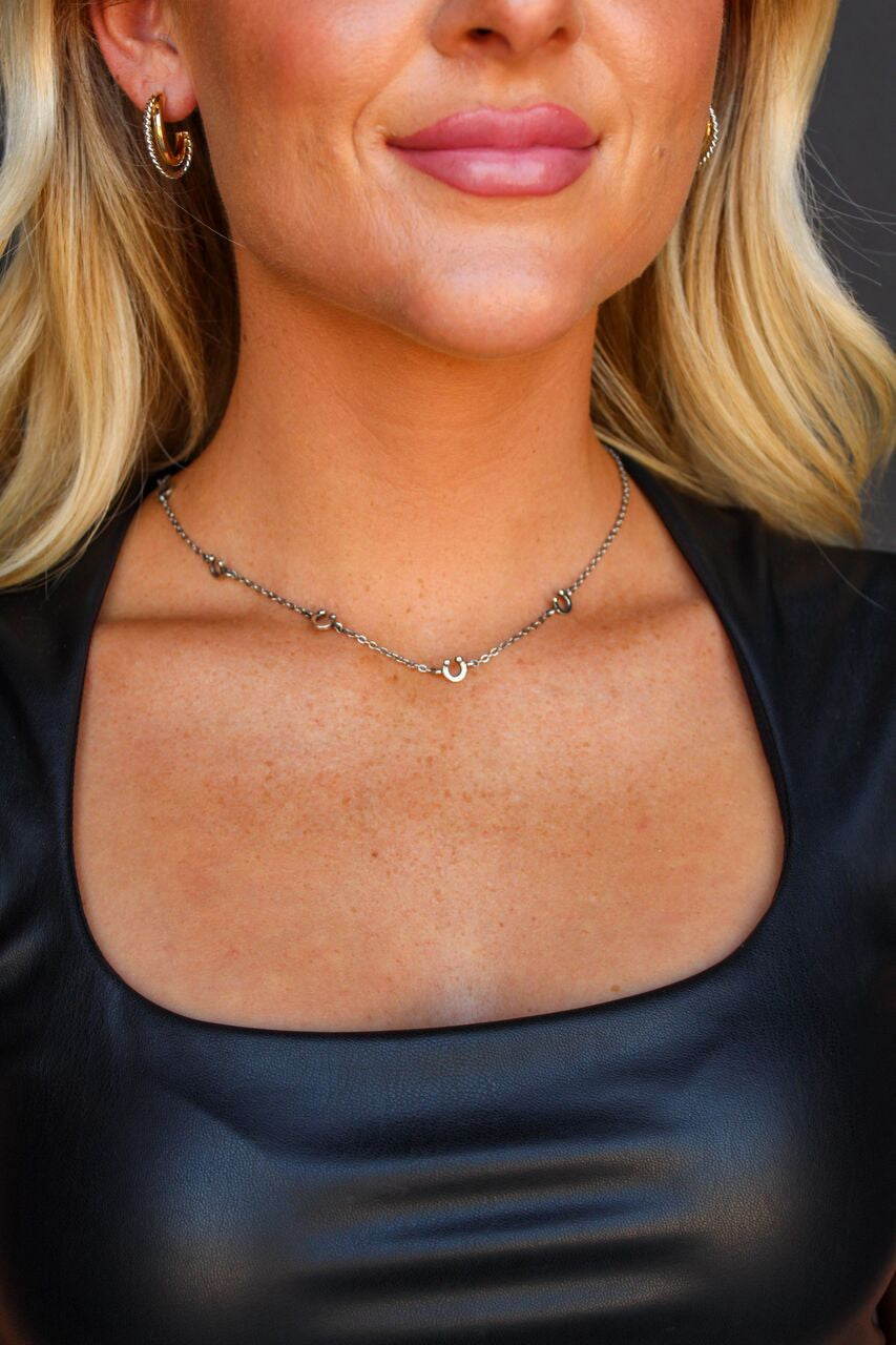18K White Gold Plated Horseshoe Charm Necklace