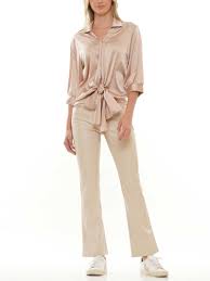 Sand Faux Leather Flare Pants