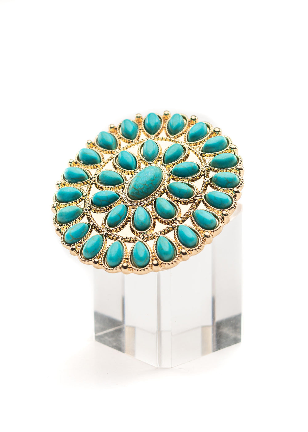 Adjustable Gold and Turquoise Cluster Ring..