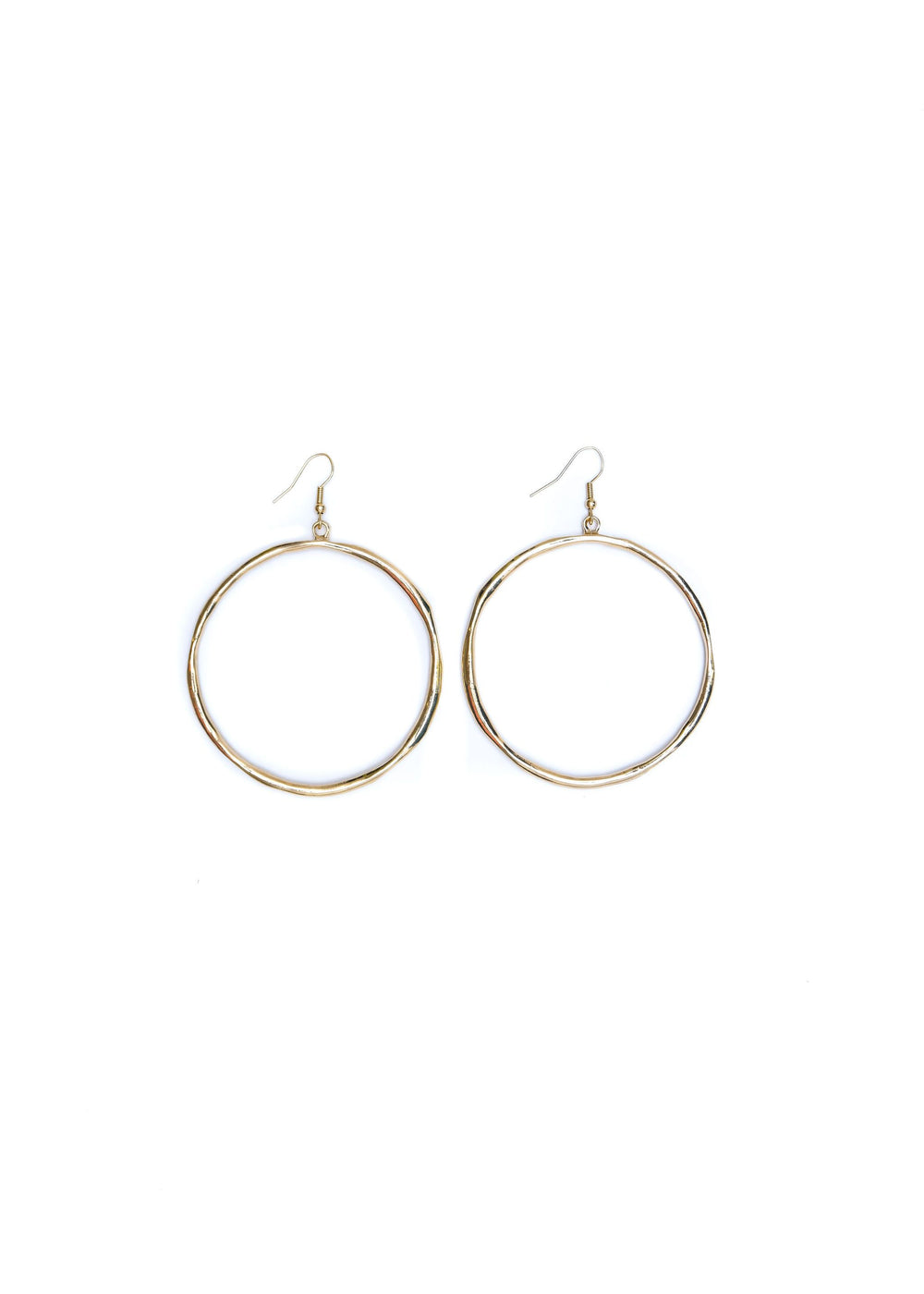 Large Gold Hammered Hoop earring on Fishhook