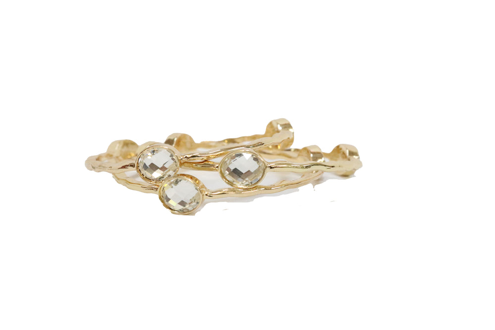 Set/3 Gold Bangles with Rhinestone Ovals..