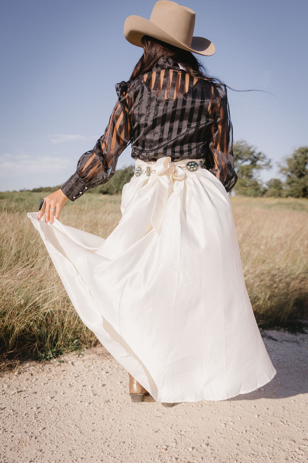 Ivory Satin Hi-Low Skirt