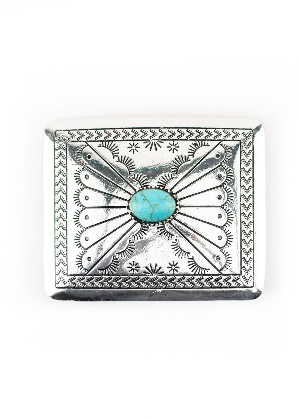 Burnished Silver Rectangluar Bowtie Buckle with Turquoise Accent