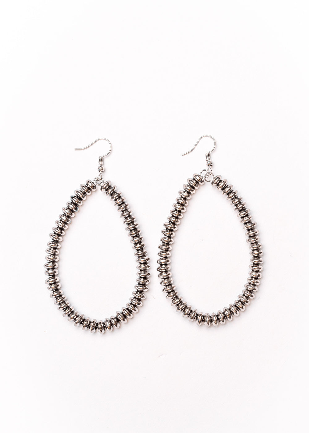 Metallic Silver Disk Teardrop Earring