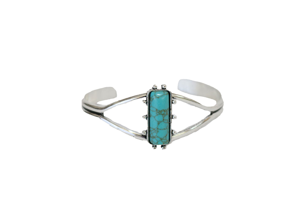 Burnished Silver Cuff with Rectangular Turquoise Stone