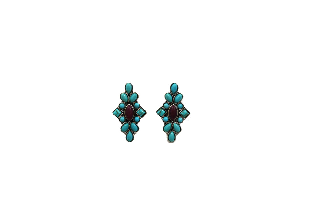 1.25" Dainty Turquoise and Plum Cluster Post Earrings