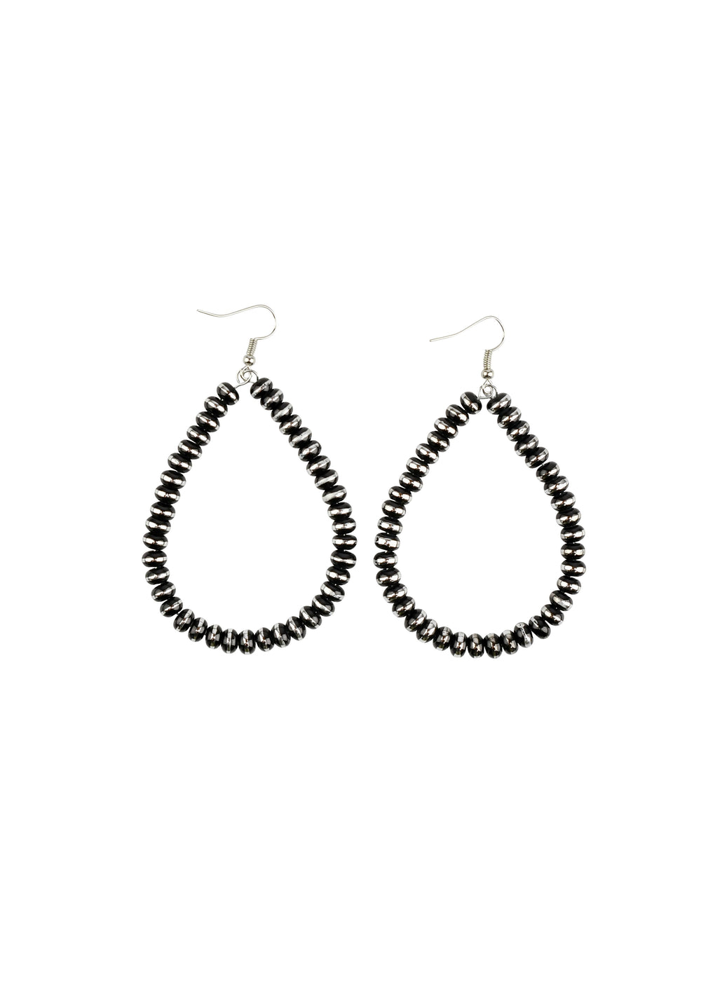 Burnished Silver & Black Rondell Bead Teardrop Earring