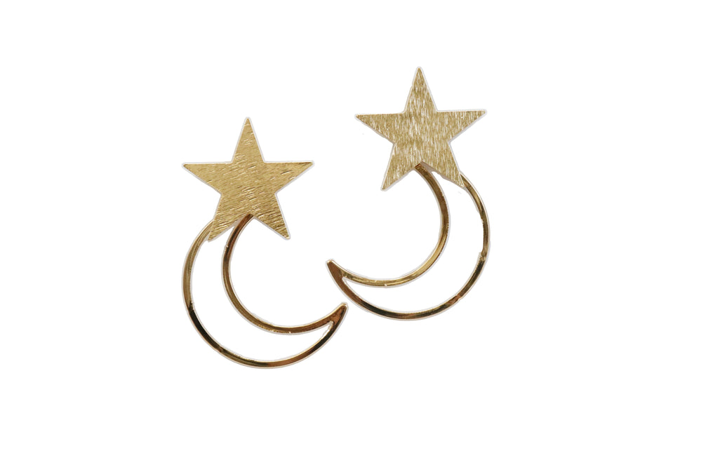 3" Gold Moon Earrings on Star Post