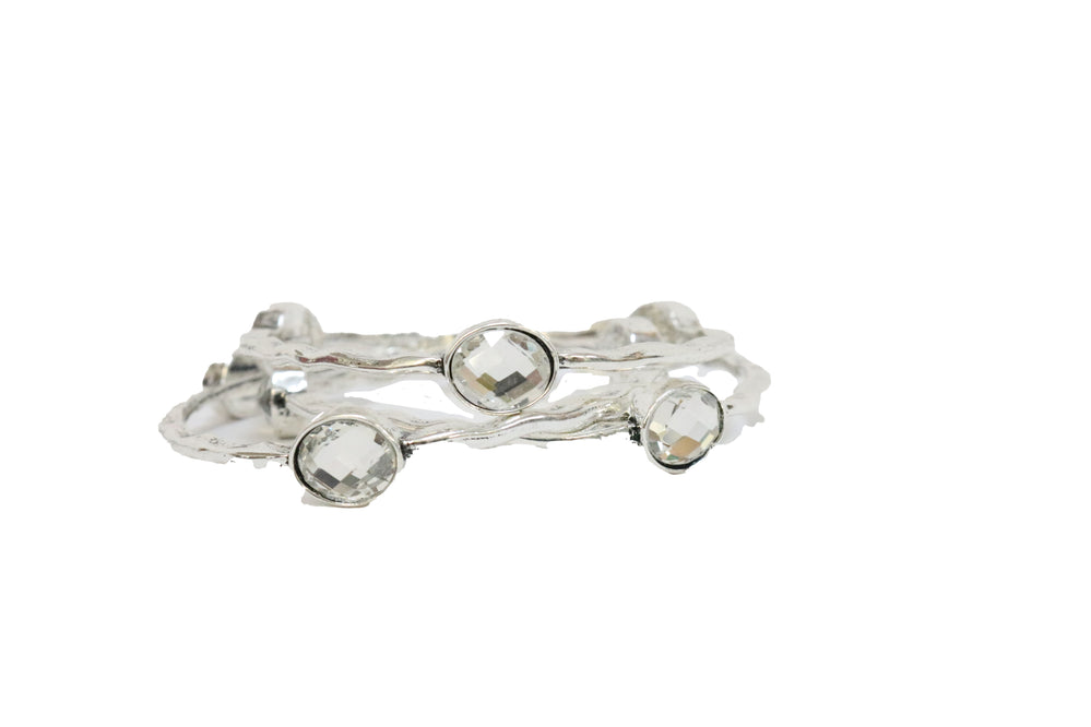 Set/3 Silver Bangles with Rhinestone Ovals..