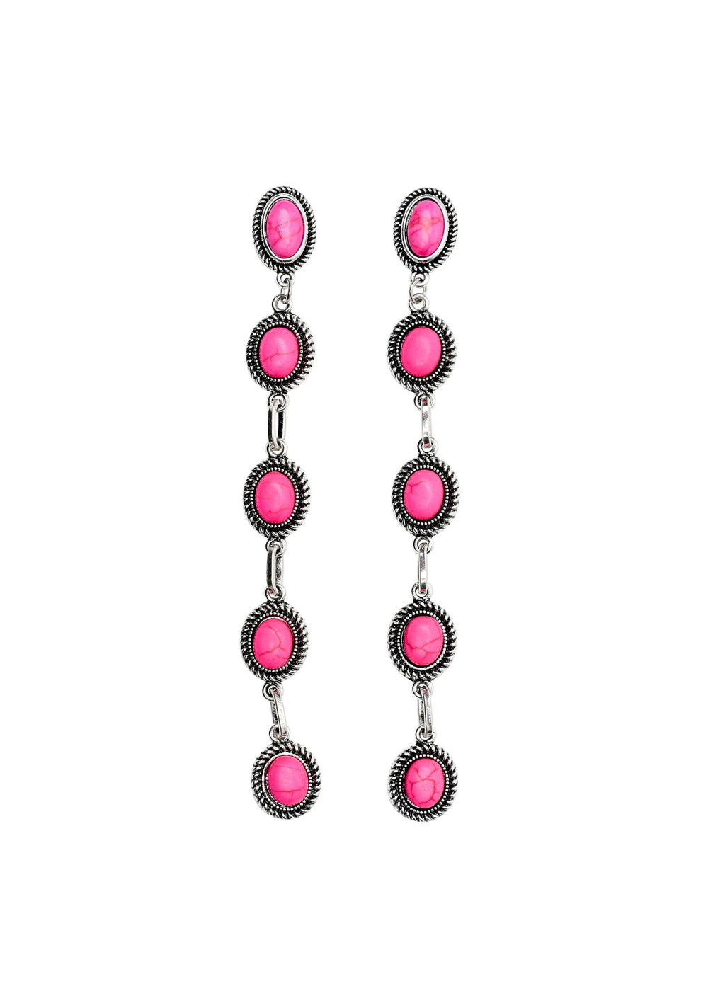 Pink 5 Stone drop Post Earring..