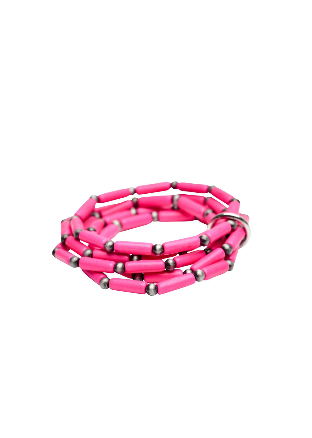 5 Strand Pink TubeBead and Faux Navajo Pearl Stretch Bracelet..