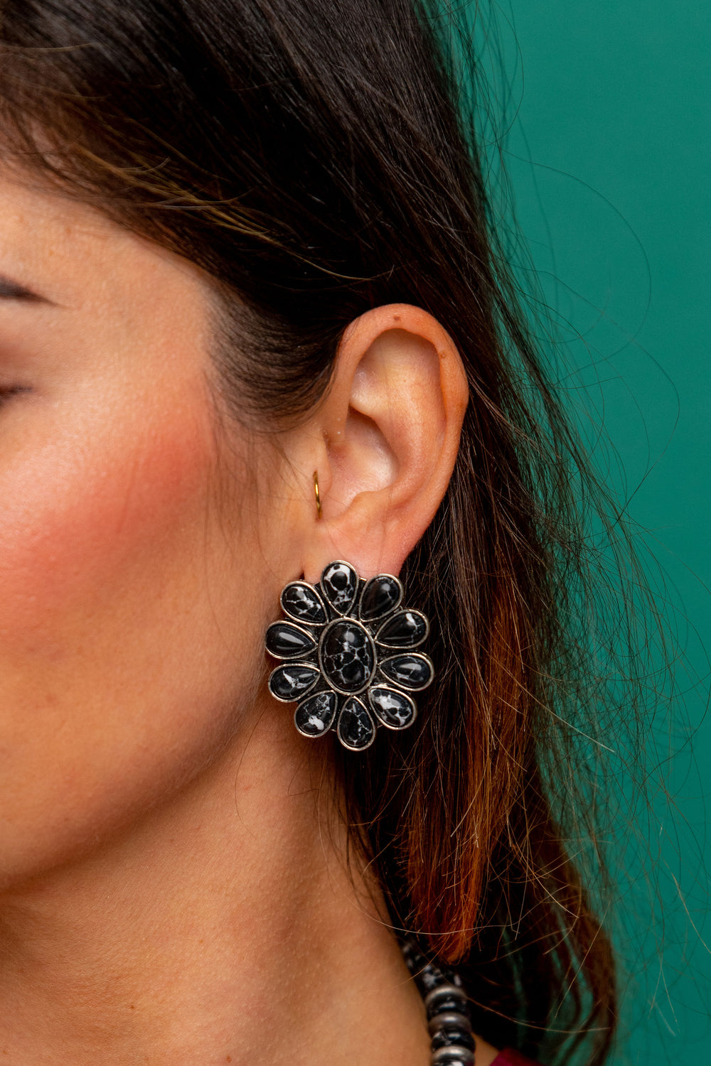 Black Flower Cluster Post Earrings