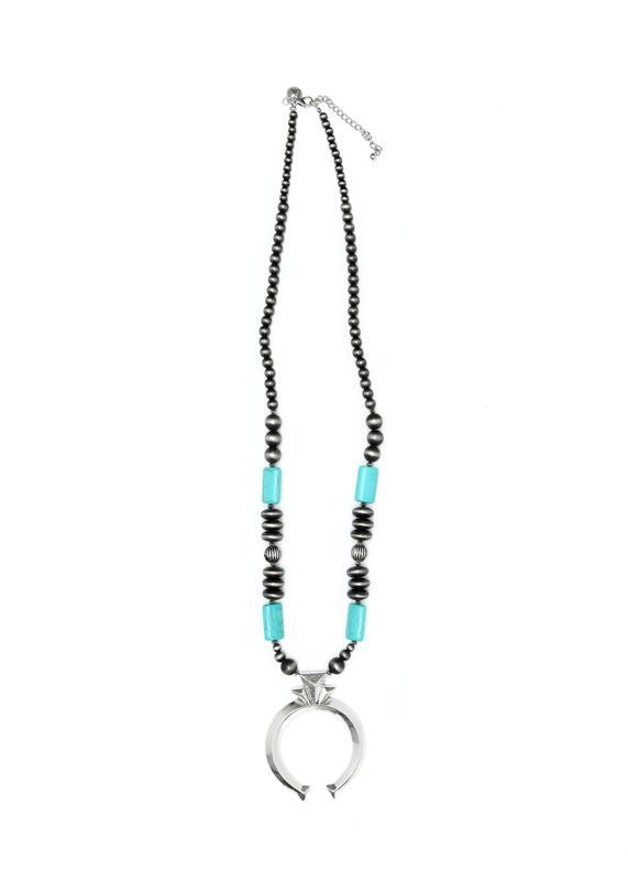 32" Faux Navajo Pearl and Turquoise Necklace with Large Naja Pendant..