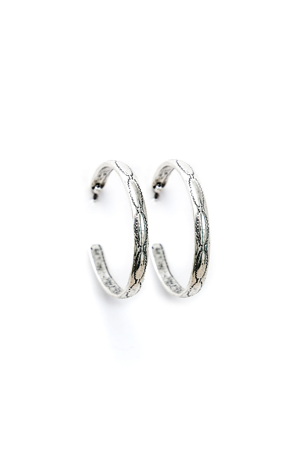 2" Silver Aztec Stamped Hoop Earrings