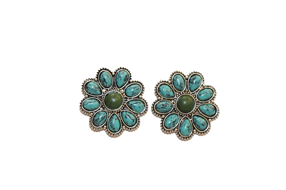 1.5" Turquoise and Green Flower Post Earring