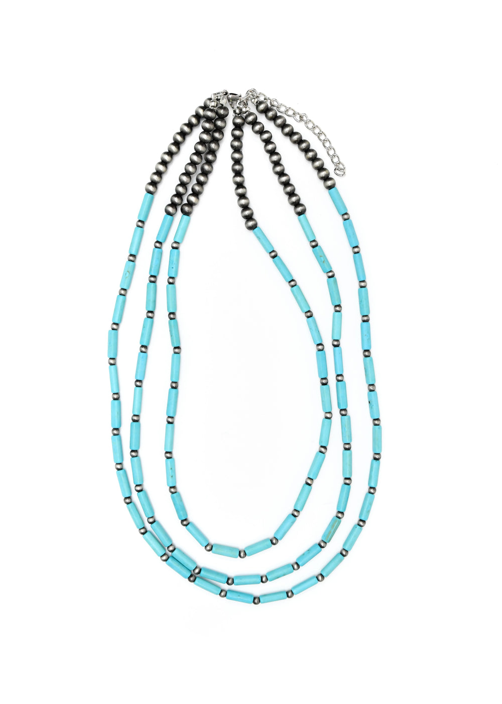 "18"",20"",22""..Three Strand Turquoise Tube Bead and Faux Navajo Pearl..Necklace"..