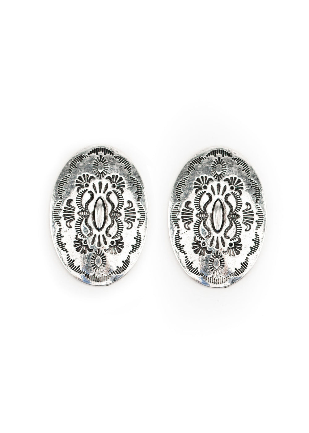 1.5" Oval Burnished Silver Stamped Post Earrings