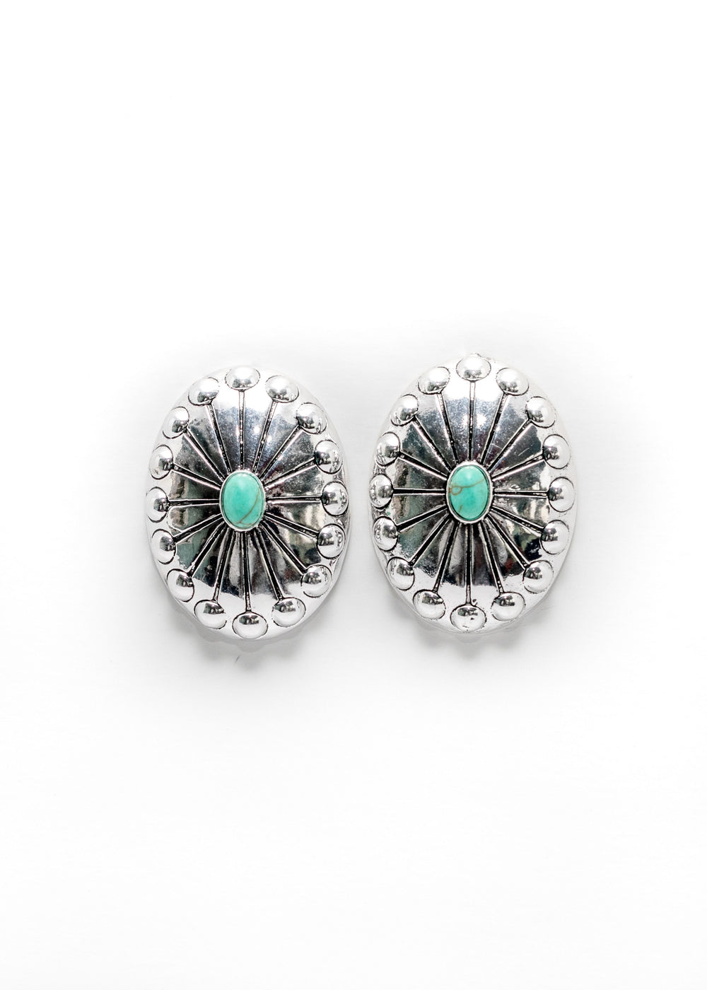 Burnished Silver Studded Concho Post Earring with Turquoise Accent ....