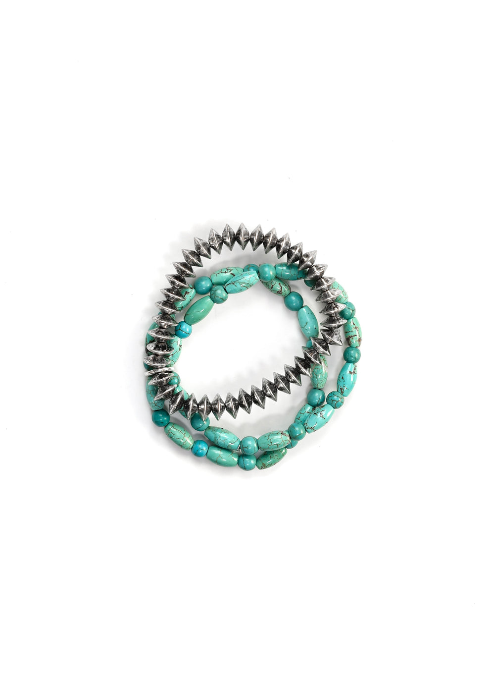 3 Strand Turquoise and Silver Disc Bead Stretch Bracelet