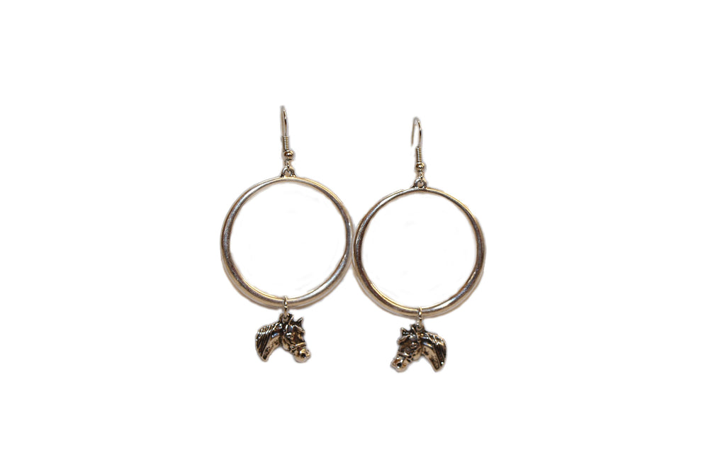 3" Silver Hoop Earring on Fishook with Horse Head Charm