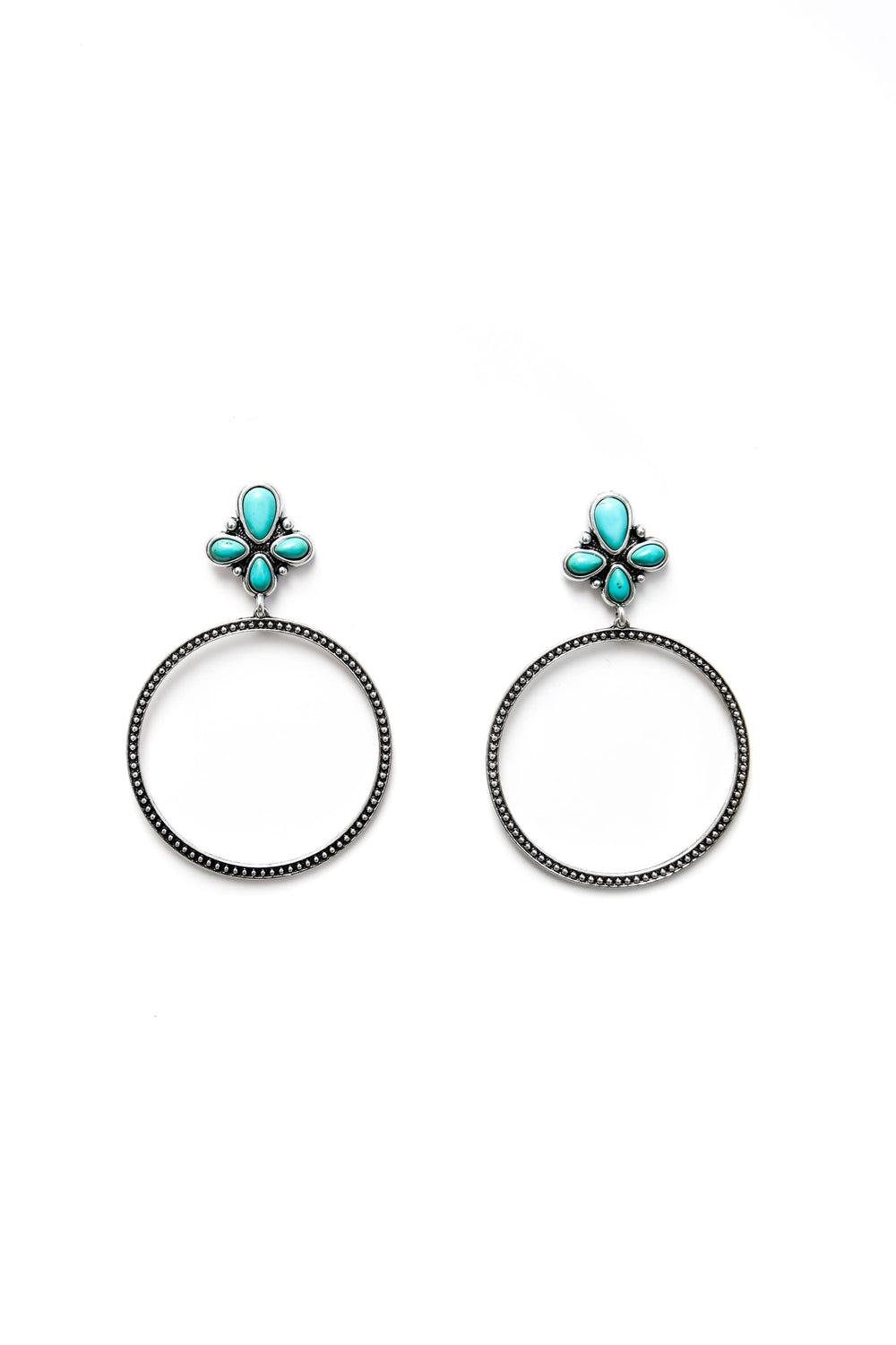 Silver Dotted Hoop Earring on Turquoise Cluster Post