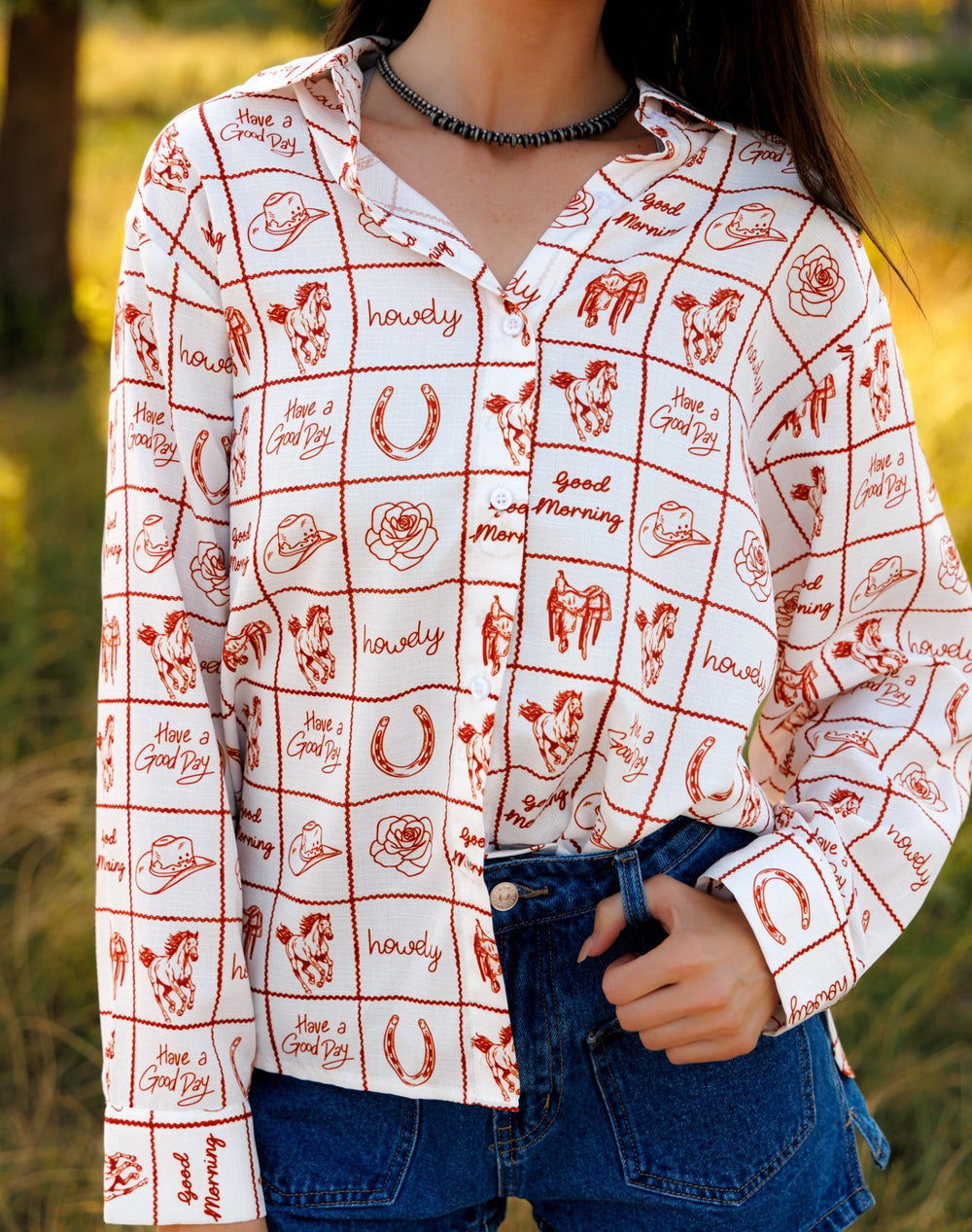 Howdy Checkered LS Blouse