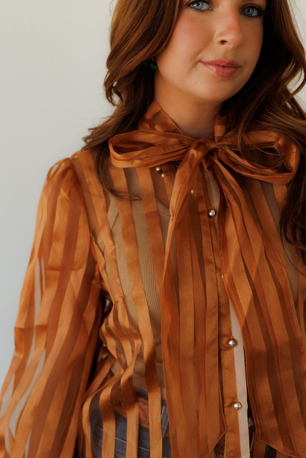 The Canyon Rust Stripe Bow Tie Top