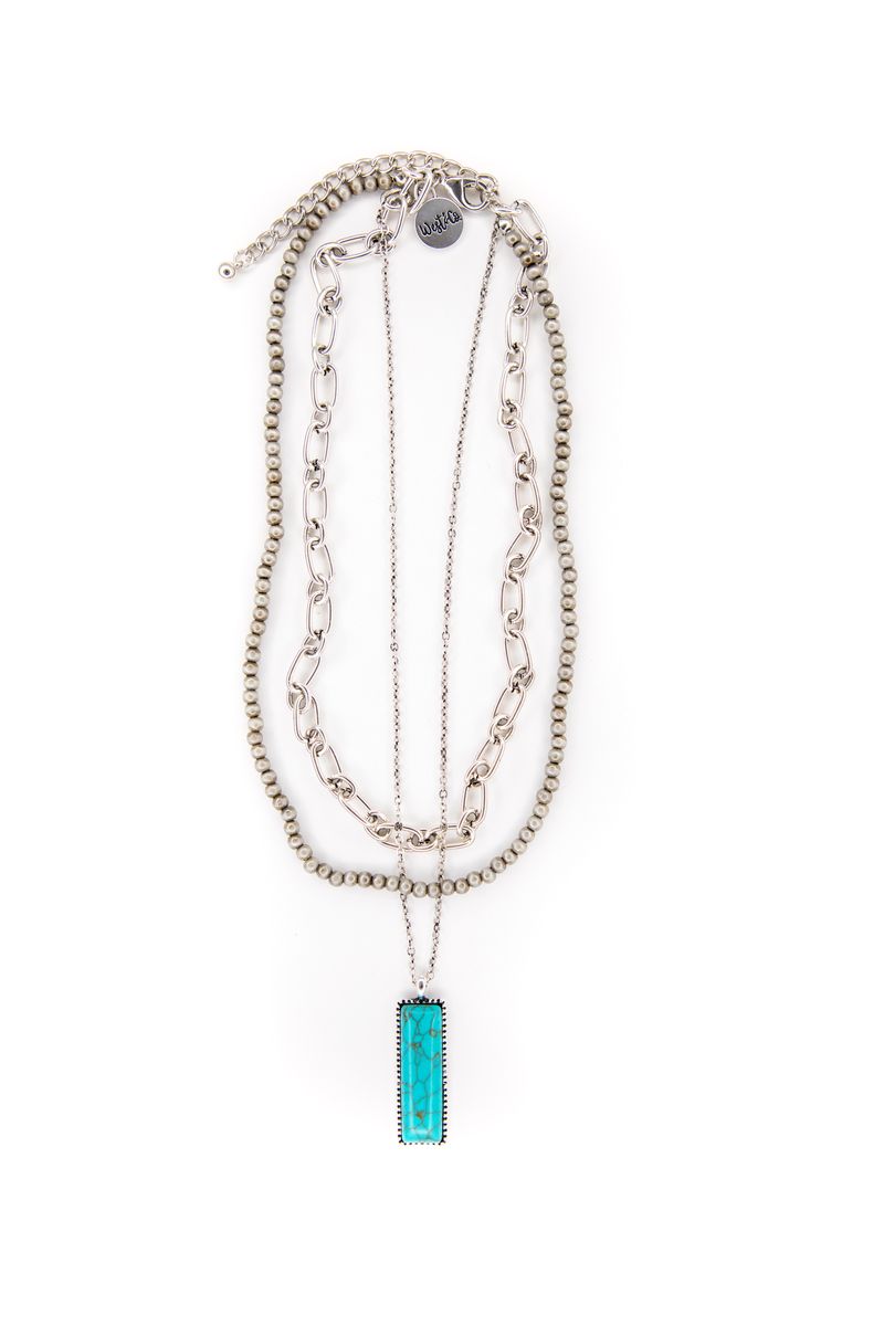 14", 16", 18" Layered Necklace with Turquoise Bar Pendant