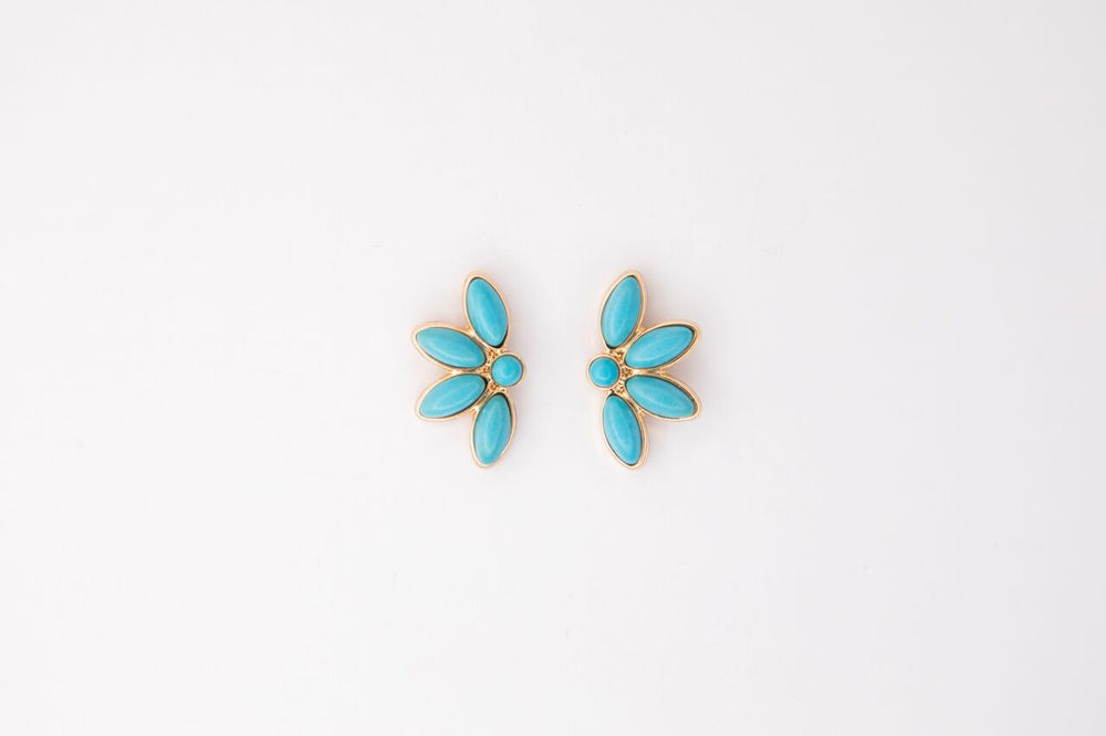 1"" Dainty Gold Half Flower Turquoise Post Earring