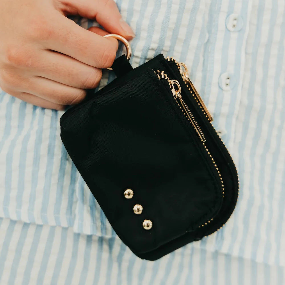 Nylon Cameron Black Double Zip Card Wallet