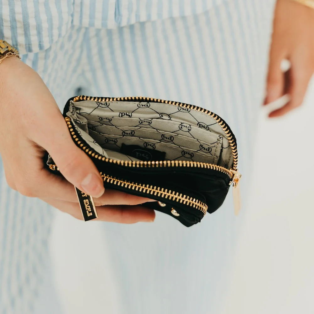 Nylon Cameron Black Double Zip Card Wallet