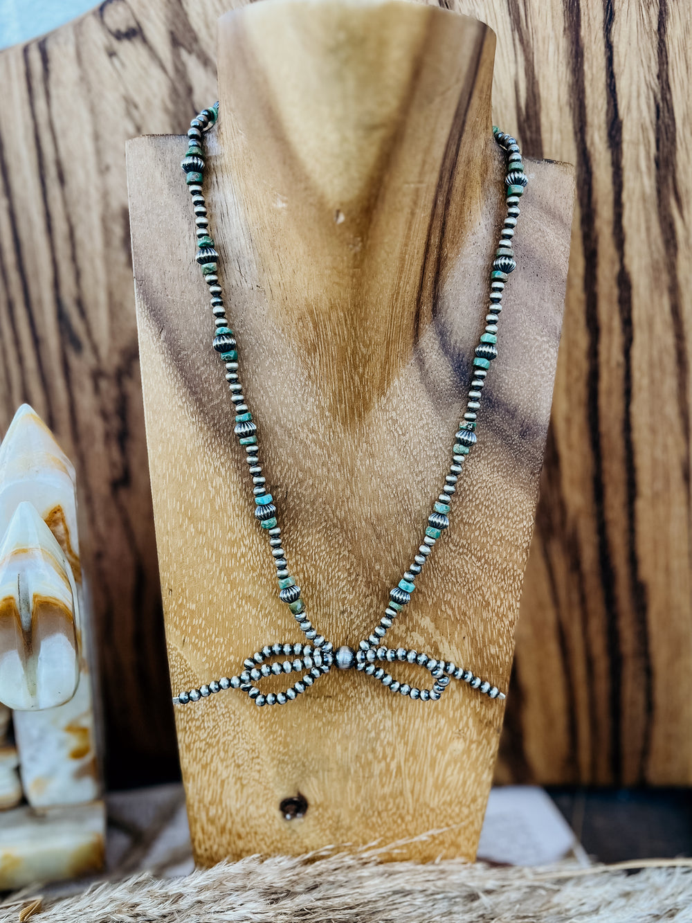 Navajo Pearl and Turquoise Bow Necklace