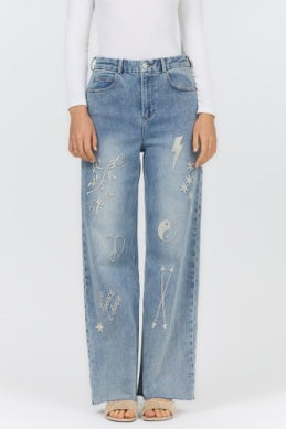 Audrey High Rise Raw Cut Sketchbook Fade Jeans