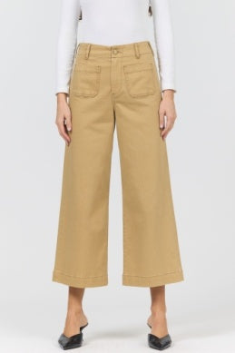 Audrey High Rise Cropped Hem Khaki Jeans
