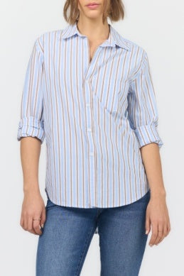 Galina Relaxed Fit Long Sleeve Campus Blue Stripe Button Up