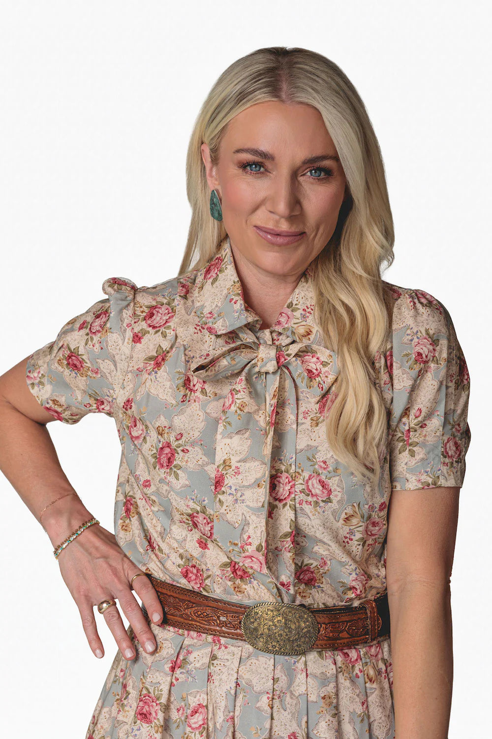 Montana Blue Chantilly Short Sleeve Bow Tie Top