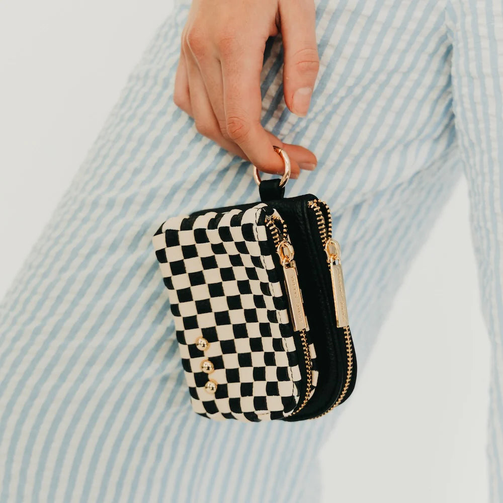 Cameron Woven Check Black Double Zip Wallet