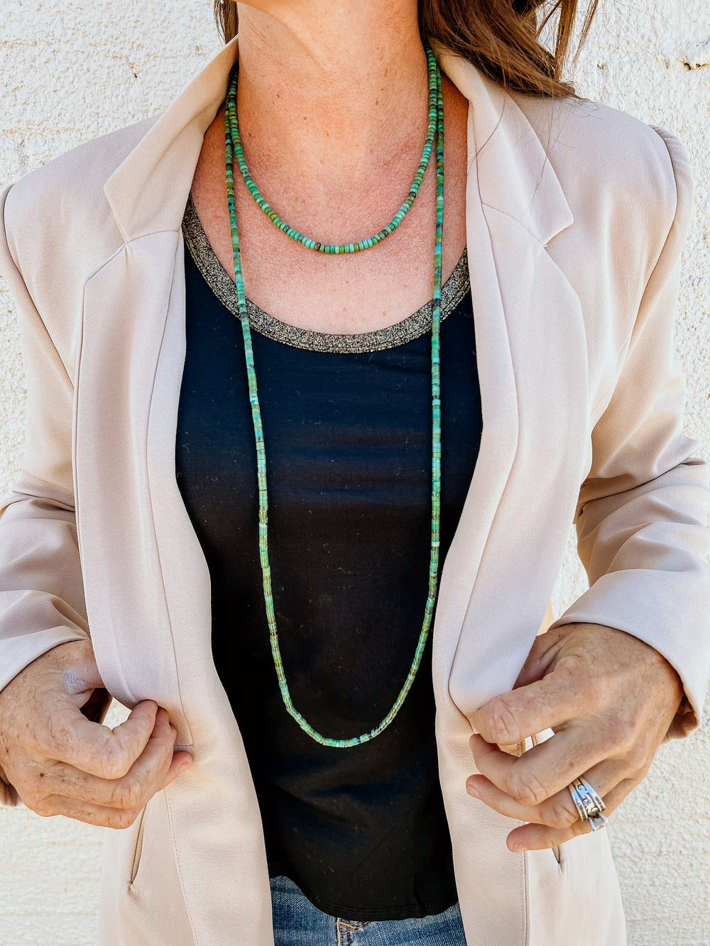 41in Rolled Turquoise Necklace, Green