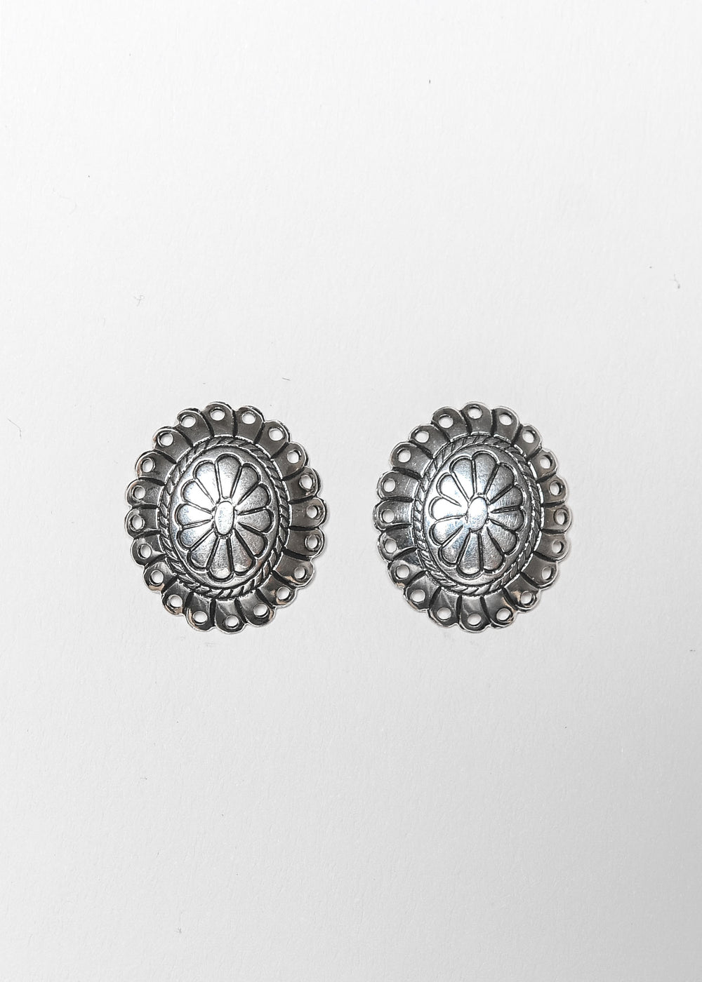 Faux Silver Flower Stamped Concho Stud Earring