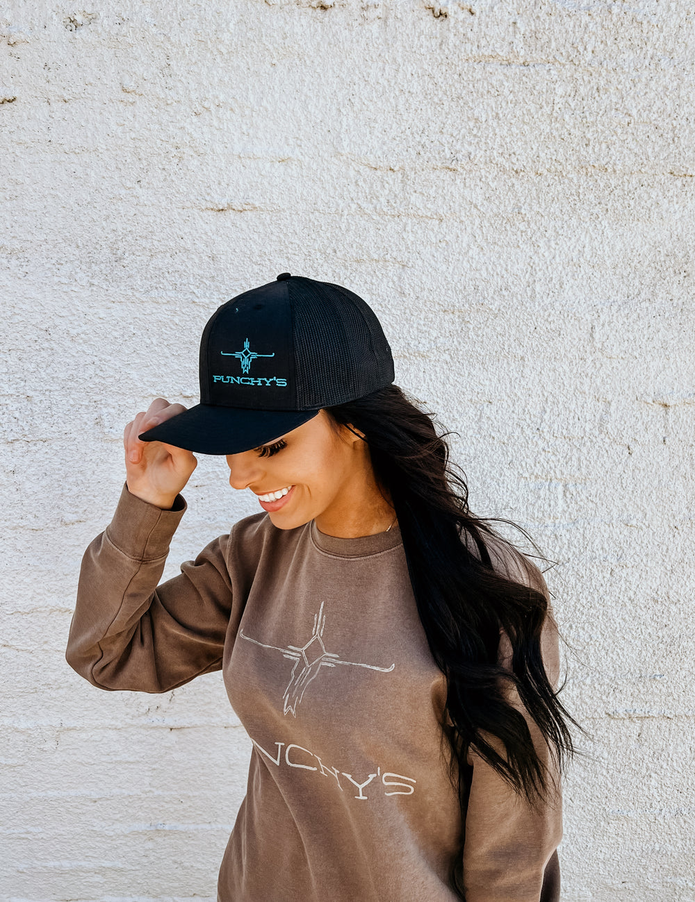 Punchy's Trucker Caps Black/Black with Turquoise Embroidery