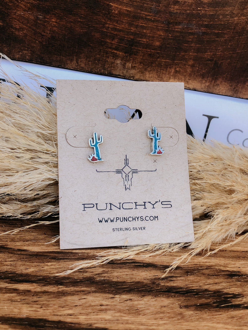 Small Saguaro Cactus Stud with Turquoise and Coral