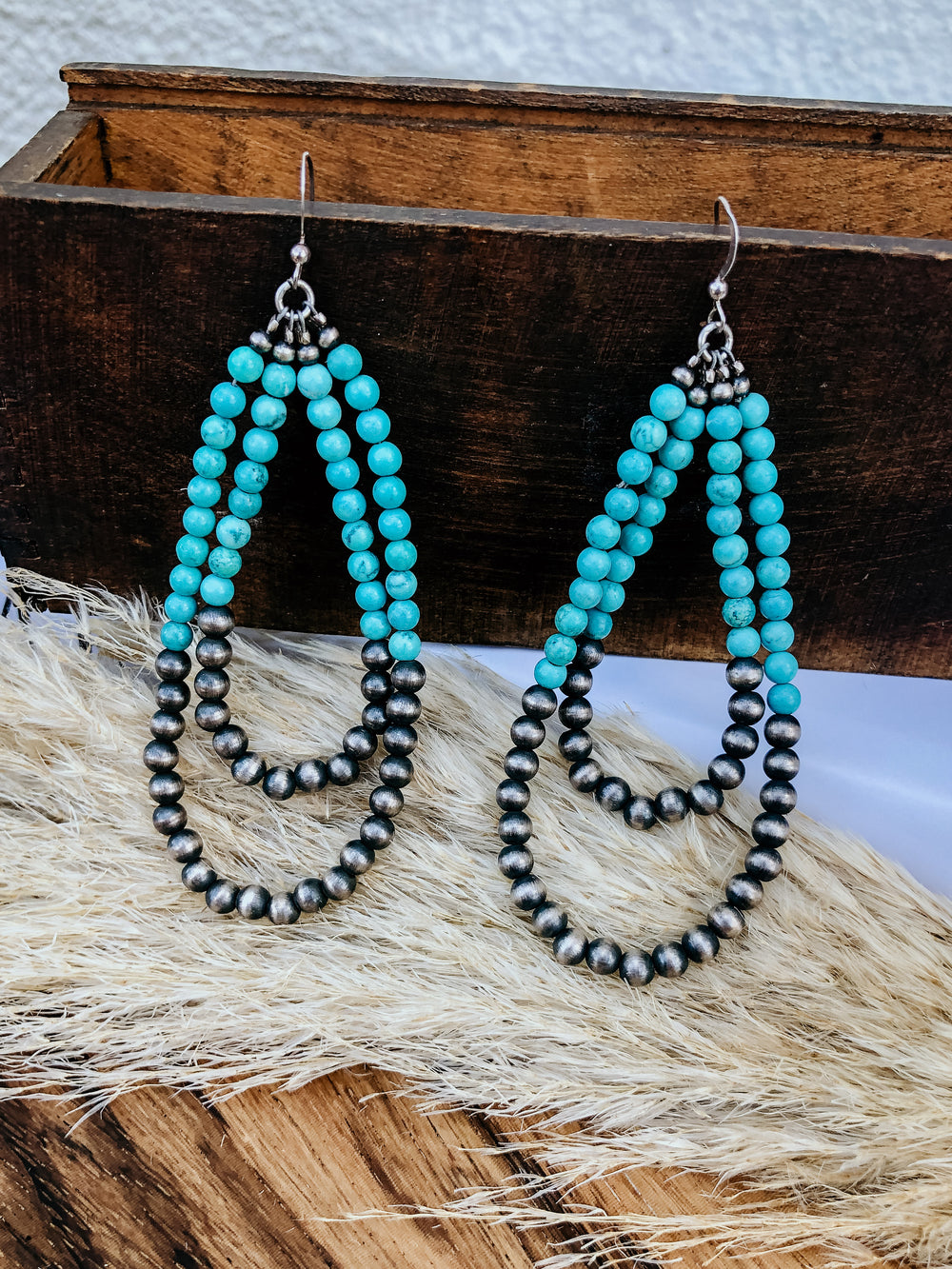 Turquoise Navajo Pearl Teardrop Duo Hoop